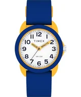 Paski - Timex Zegarek dla Dzieci Time Machines 30 mm, Niebieski Silikonowy Pasek, Czarna Tarcza, Żółta Obudowa TW2W92100 - miniaturka - grafika 1