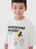 Koszulki dla chłopców - 4F T-shirt oversize z nadrukiem chłopięcy - biały 152 (11-12 lat) - miniaturka - grafika 1