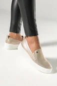 Półbuty damskie - Złote półbuty skórzane damskie slip on na platformie PRODUKT POLSKI Casu 2814-708-41 - miniaturka - grafika 1