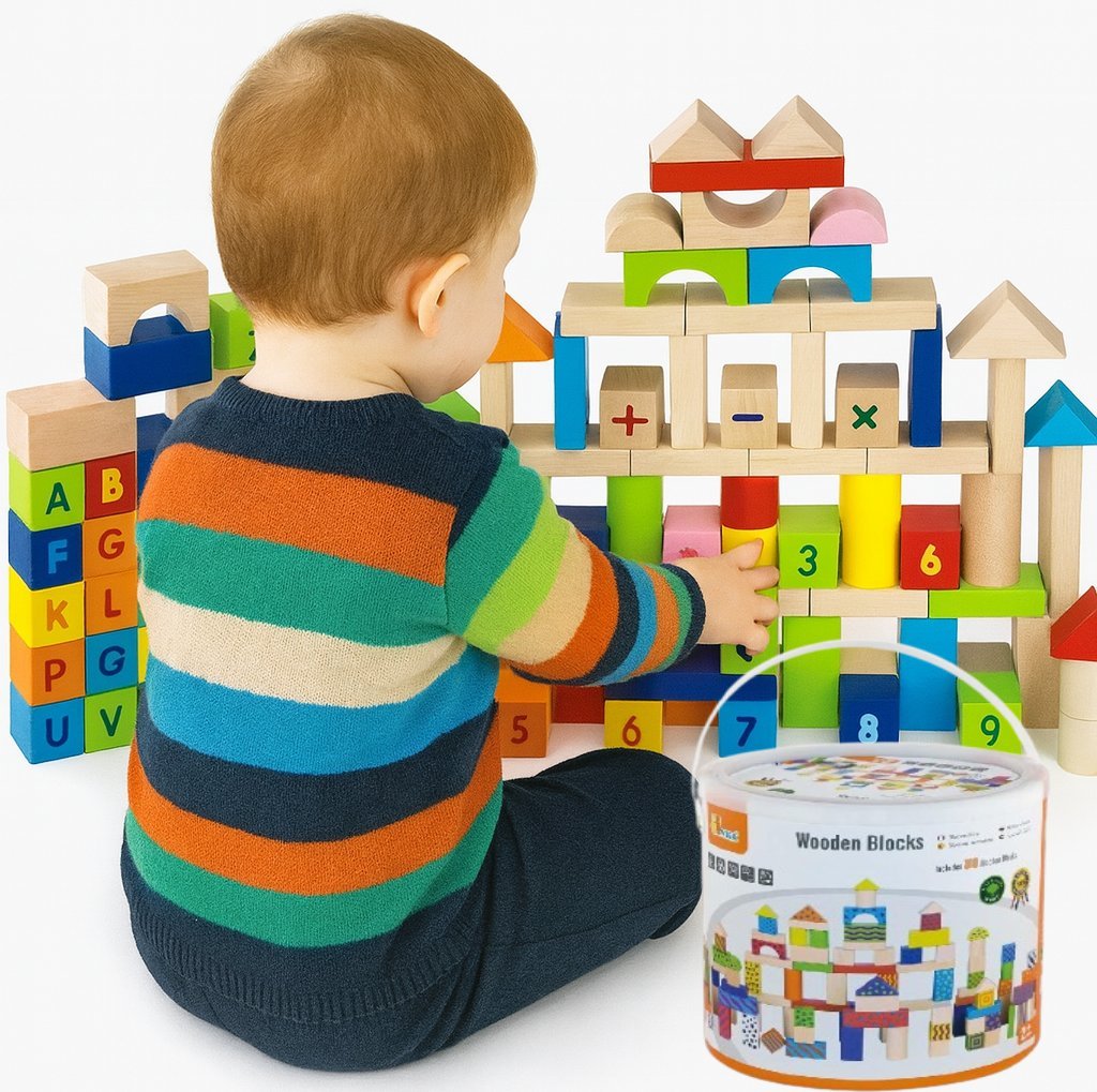 Klocki Drewniane Viga 100 sztuk Z LITERKAMI LICZBAMI zabawki do przedszkola Viga montessori