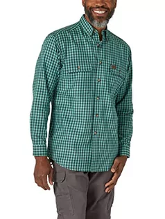 Koszulki męskie - Wrangler Riggs Workwear Męska koszulka z długim rękawem z kratą na guziki w kratę, miętowa/granatowa, XL - grafika 1