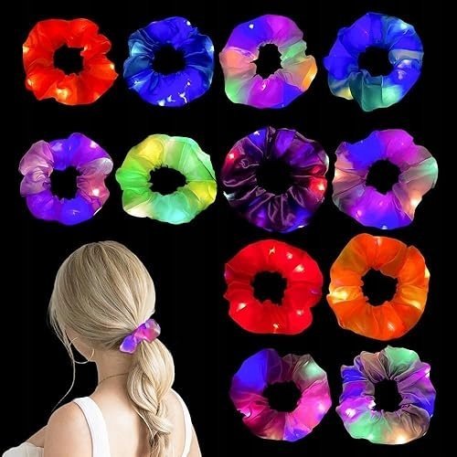 GUMKI DO WŁOSÓW LED ŚWIECĄCE KOLOROWE DLA DZIEWCZYNKI PREZENT ZESTAW 12