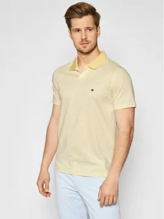 Koszulki męskie - Tommy Hilfiger Polo Linen MW0MW17779 Żółty Slim Fit - grafika 1