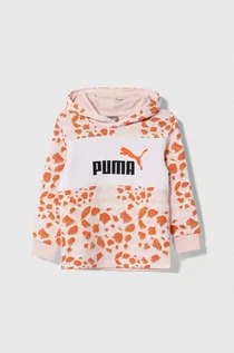 Bluzy dla dziewczynek - Puma bluza dziecięca ESS MIX MTCH Hoodie TR kolor różowy z kapturem wzorzysta - grafika 1