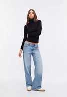 Swetry damskie - Stradivarius Podstawowy sweter z dzianiny ze stójką Czarny XL - miniaturka - grafika 1