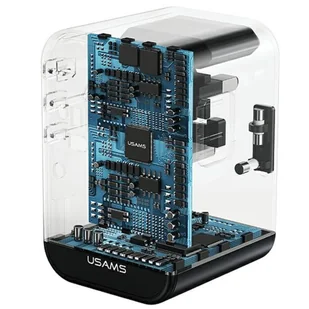USAMS Adapter siec 1xUSB+2xUSB-C T62 65W 4w1 US/AU/EU/UK czarny/black CC199TC01 (US-CC199) Univesal Travel Charger - Ładowarki do telefonów - miniaturka - grafika 5