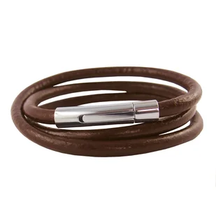 Skórzany łańcuszek 2 mm męski naszyjnik brązowy o długości 17-100 cm z zapięciem dźwigniowym srebrnym okrągłym, długość: 55 centymetrów - Naszyjniki męskie - miniaturka - grafika 1