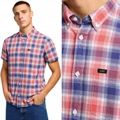 Koszule męskie - Lee BUTTON DOWN Poppy bawełniana koszula w kratę krótki rękaw REGULAR L - miniaturka - grafika 1