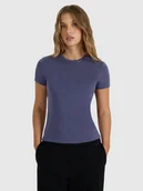 Koszulki i topy damskie - 4F T-shirt z prążkowanej dzianiny z modalem damski - granatowy L - miniaturka - grafika 1