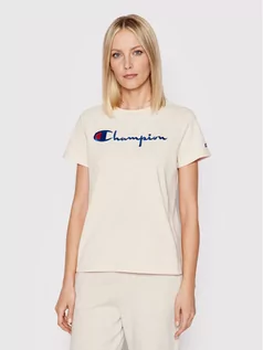 Koszulki i topy damskie - Champion T-Shirt Script Logo 110992 Beżowy Heritage Fit - grafika 1