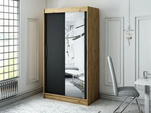 MINIO szafa 120 cm LETO T2 czarny mat / dąb Artisan - Szafy - miniaturka - grafika 1