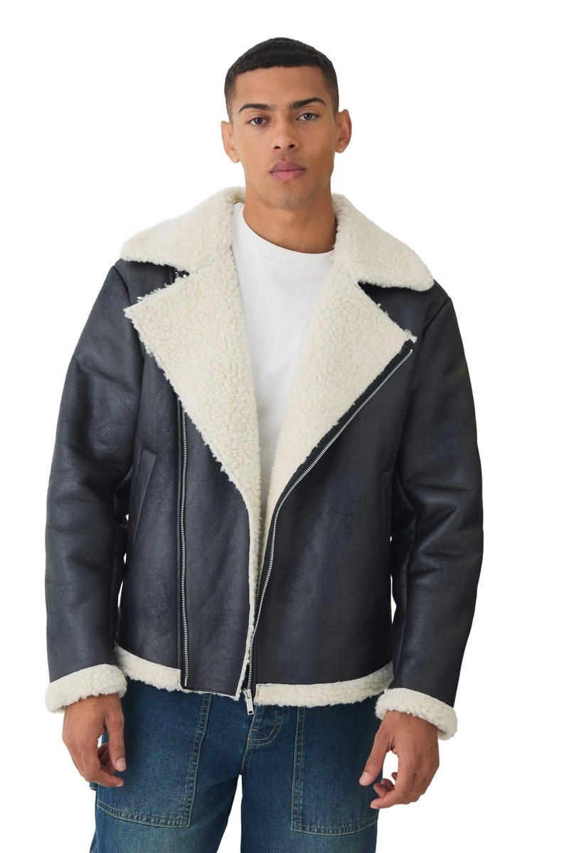 BOOHOOMAN CZARNA KURTKA MĘSKA RAMONESKA Z BIAŁYM FUTERKIEM S Z3A*