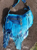 Torebki damskie - Duża skórzana niebieska torebka boho - miniaturka - grafika 1