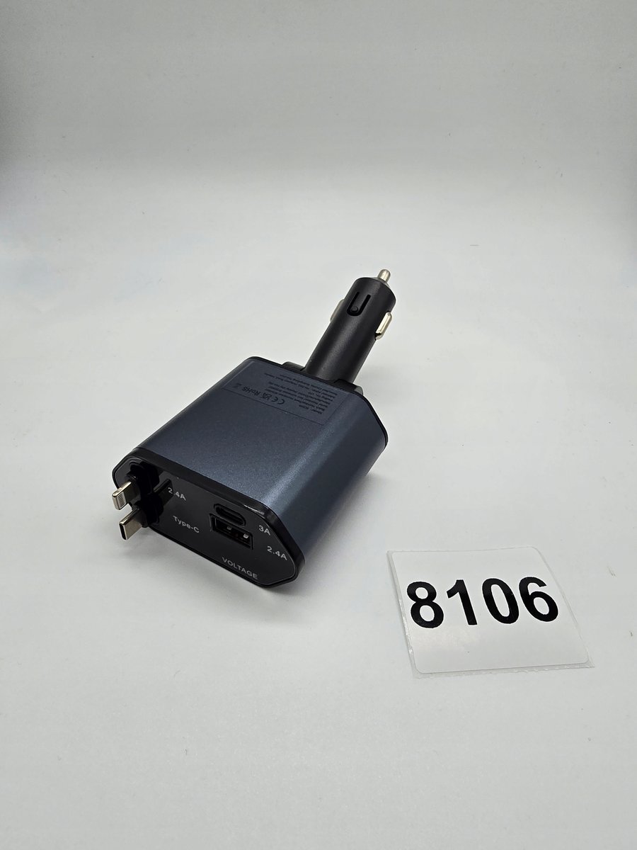 Ładowarka samochodowa 1x USB C na kablu rozwijana (8106)