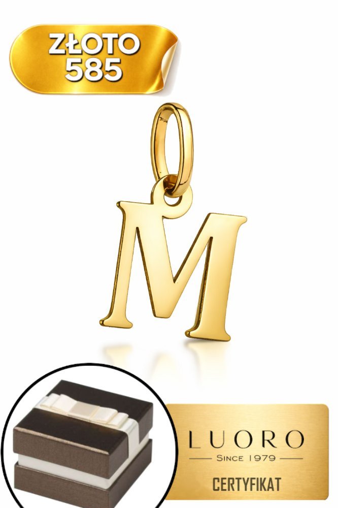 ZAWIESZKA ZŁOTA 585 14K LITERKA M 17 MM ŻÓŁTE ZŁOTO ELEGANCKA
