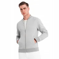 Bluzy męskie - Męska bluza bomberka z dzianiny pique szara modna Ombre OM-SSZP-0238 V4 XXL - miniaturka - grafika 1
