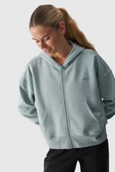 Bluzy sportowe damskie - Damska bluza dresowa rozpinana z kapturem 4F 4FWAW24TSWSF1306 - turkusowa - miniaturka - grafika 1