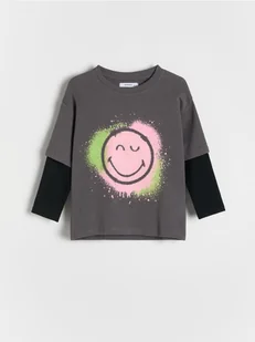 Reserved - Koszulka Smiley® - ciemnoszary - Bluzki dla dziewczynek - miniaturka - grafika 1