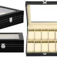Pudełka i szkatułki - Szkatułka Na Zegarki 25X20X8 Cm Czarno-Kremowy Kuferek Z 10 Przegródkami Ekoskóra - miniaturka - grafika 1