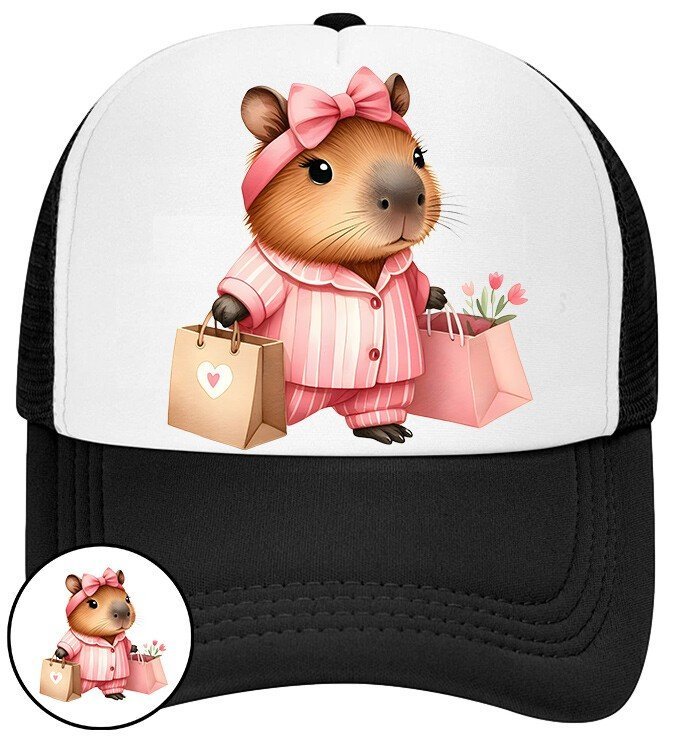 Czapka Z Daszkiem Kapibara Czarna Dla Dzieci Bejsbolówka Siatka Prezent