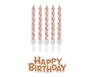 ŚWIECZKI ZAKRĘCONE HAPPY BIRTHDAY RÓŻOWE ZŁOTO 16szt - Urodziny dla dorosłych - miniaturka - grafika 1