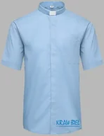 Szaty liturgiczne - Koszula kapłańska z koloratką, krótki rękaw jasnoniebieska - miniaturka - grafika 1