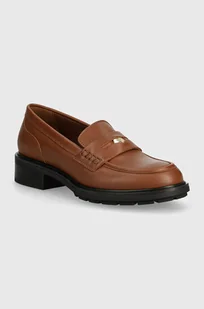 Tommy Hilfiger mokasyny skórzane TH PENNY LOAFER damskie kolor brązowy na platformie FW0FW08029 - Mokasyny damskie - miniaturka - grafika 1