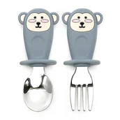 Sztućce dla dzieci - Pierwsze Sztućce Małpka Łyżeczka i Widelec [Kolor Żółty] - miniaturka - grafika 1