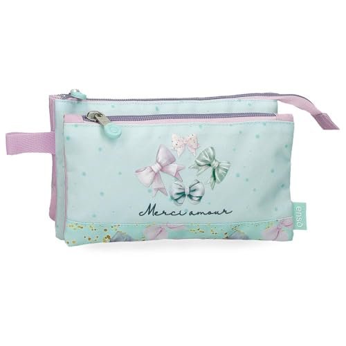 Enso Merci Amour Trójka walizka Zielony 22x12x5 cms Poliester, Niebieski, Talla única, Potrójne etui