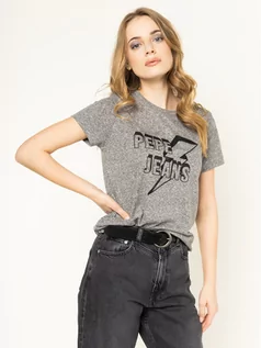 Koszulki i topy damskie - Pepe Jeans T-Shirt Clover PL504351 Szary Regular Fit - grafika 1