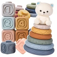 Zabawki interaktywne dla dzieci - Miękkie klocki sensoryczne dla maluszka - Piramidka Miś 13el.  Z829 - miniaturka - grafika 1