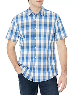 Amazon Essentials męska koszula popelinowa z krótkim rękawem, regularny krój, niebieski/szary, L - Koszule męskie - miniaturka - grafika 1