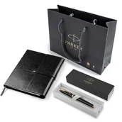 Zestawy piśmiennicze - Zestaw Pióro Parker IM black z notesem z ekoskóry i torebką Prezent na Dzień Ojca - miniaturka - grafika 1