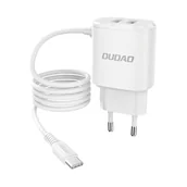 Ładowarki do telefonów - Dudao ładowarka sieciowa 2x USB z wbudowanym kablem USB Typ C 12 W biały (A2ProT white) - miniaturka - grafika 1