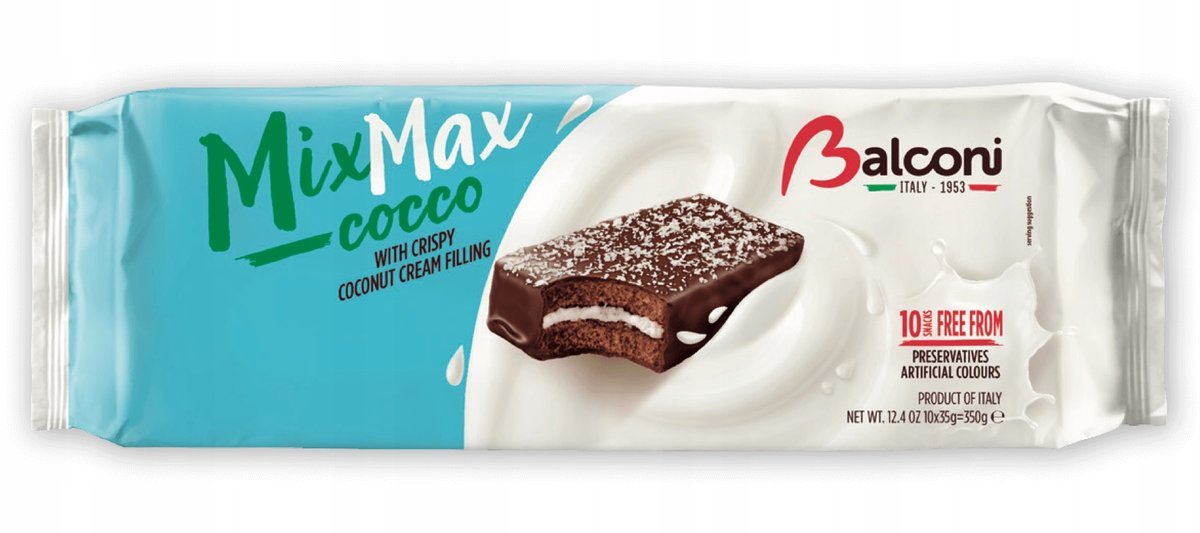 Balconi Mix Max kanapka biszkoptowa z kremem kokosowym 350g 10x35g al cocco