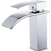 Baterie umywalkowe - Ocynkowana bateria umywalkowa typu wodospad, montaż na blacie, jednootworowa, jednouchwytowa bateria z mieszaczem ciepłej i zimnej wody - miniaturka - grafika 1