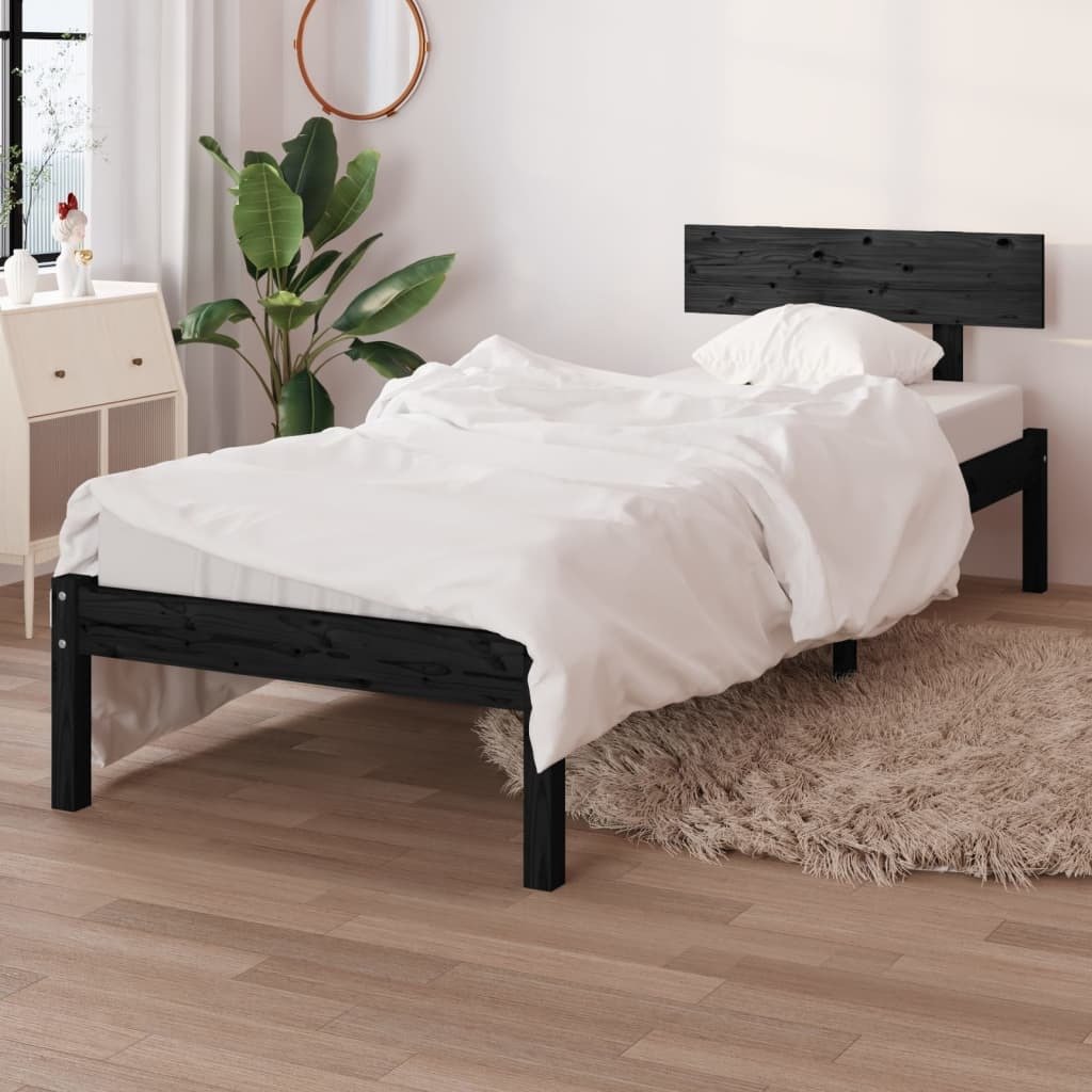 Łóżko z litego drewna sosna czarna 90x200 cm