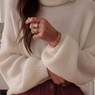 Swetry damskie - TEMU Sweter z Golfem dla Kobiet – Elegancki, Miękki i Stylowy na Jesień/Zimę, Biuro/Impreza/Codzienność – Beż/Biały/Jasny – Ręcznie Prany Sweter, - miniaturka - grafika 1