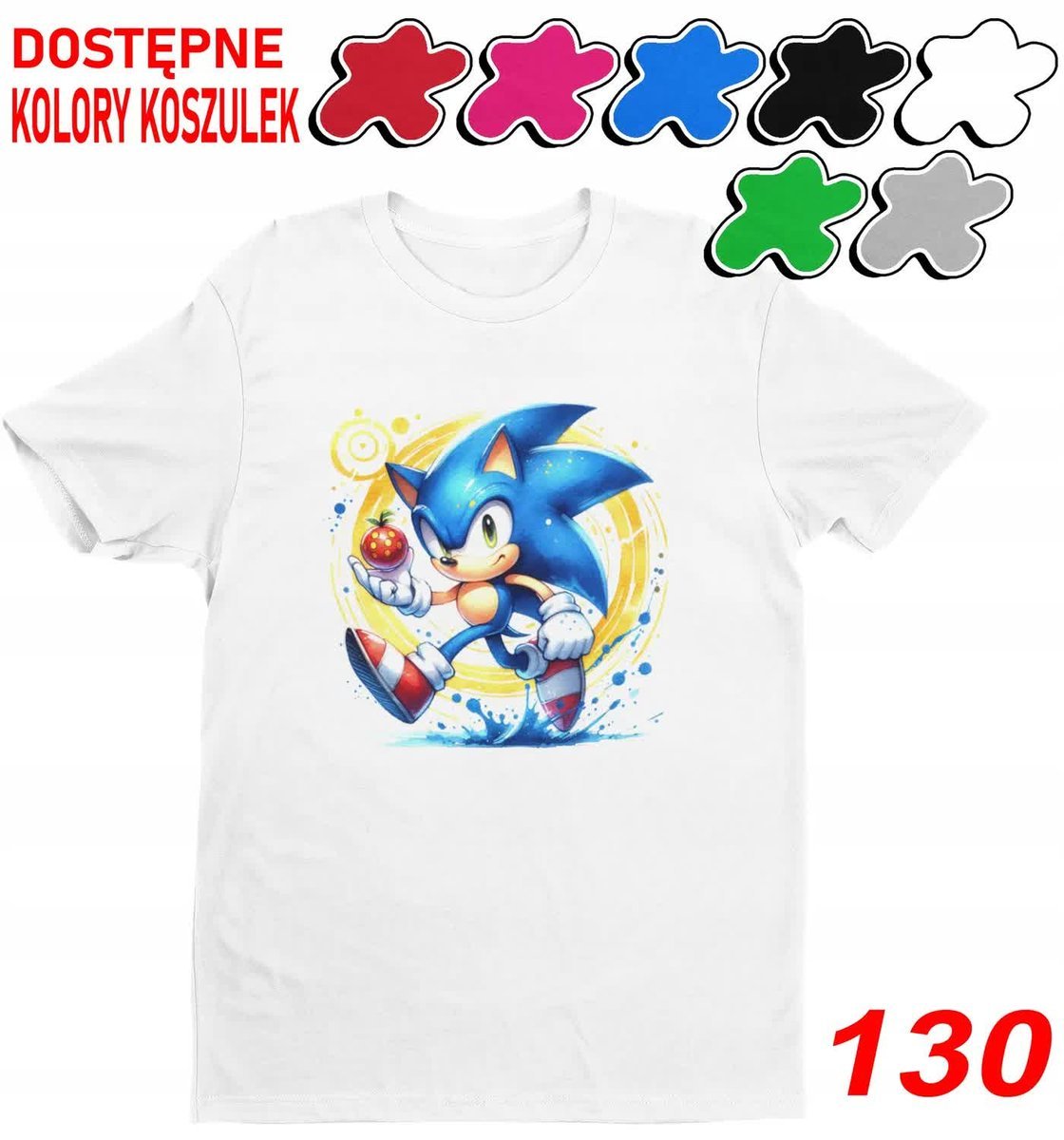 Dziecięca Koszulka Z Nadrukiem Sonic Sonik Szybki Błyskawica -M 134-140