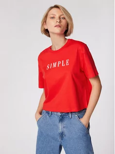 Koszulki i topy damskie - Simple T-Shirt TSD501 Czerwony Relaxed Fit - grafika 1