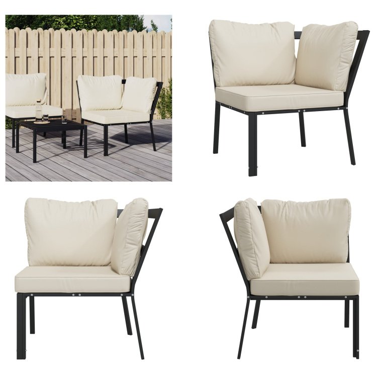 vidaXL Krzesło ogrodowe z poduszkami w kolorze piaskowym 76x76x79 cm stalowe - krzesło ogrodowe - krzesła ogrodowe - krzesło zewnętrzne - krzesło tarasowe