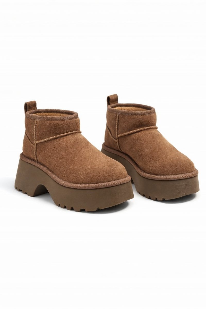 UGG DAMSKIE ŚNIEGOWCE NA KLOCKU BRĄZOWE SKÓRZANE 39 2I3A