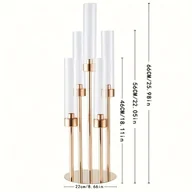 Inne - 1 szt. Elegancki złoty 5-ramienny świecznik, metalowy stojak na stół z akrylowym kloszem, idealny do dekoracji świątecznych i wystroju domu, nie - miniaturka - grafika 1