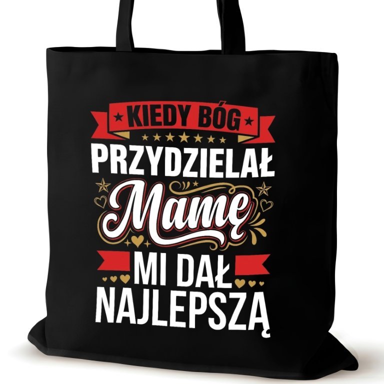 Czarna torba bawełniana dla MAMY na ramię napisem pracy duża śmieszna