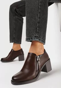 Brązowe Półbuty z Ozdobnym Suwakiem na Niskim Słupku Eberpia - Półbuty damskie - miniaturka - grafika 1