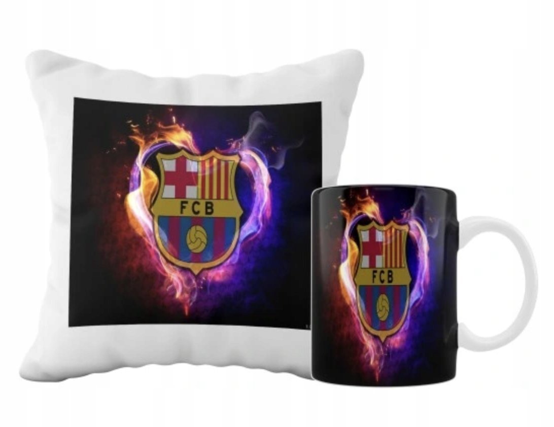 ZESTAW PODUSZKA + KUBEK Prezent FC BARCELONA BARCA DLA FANA + IMIĘ 25