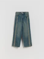 Spodnie i spodenki dla dziewczynek - Reserved - Jeansy straight z lampasami - granatowy - miniaturka - grafika 1