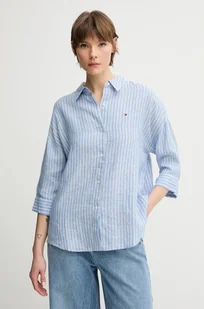 Tommy Hilfiger koszula lniana damska kolor niebieski relaxed z kołnierzykiem klasycznym WW0WW46169 - Koszule damskie - miniaturka - grafika 1
