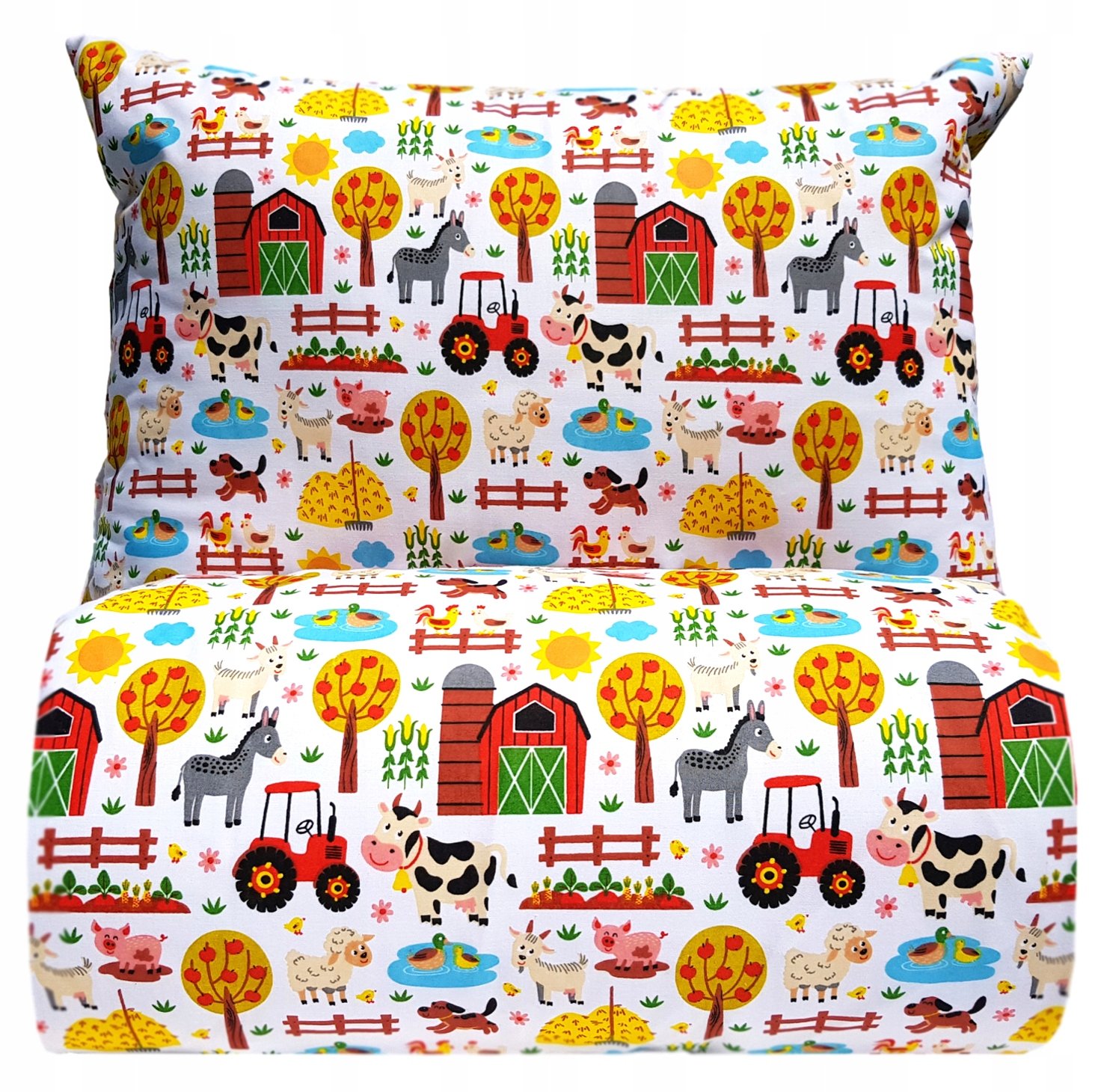 Pościel farma zwierzątka wieś traktor 160x200 bawełniana biała dziecięca