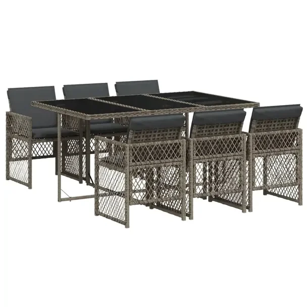 Zestaw mebli ogrodowych szary rattan PE 165 x 106 x 73 cm, 6 krzeseł
